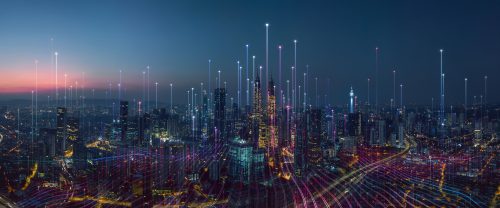 Smart city with fiber optic abstract